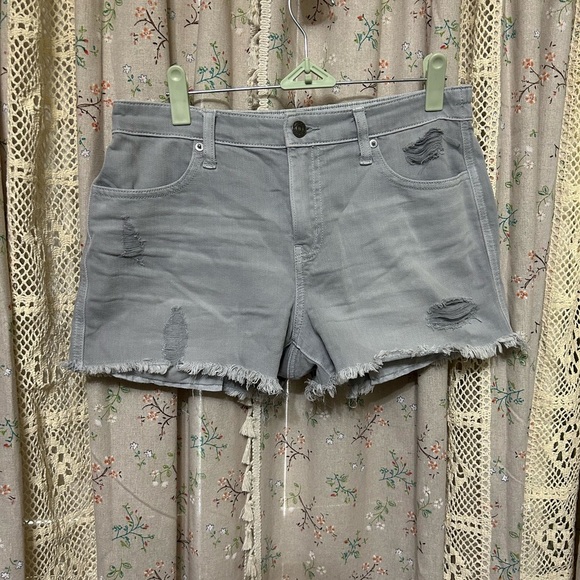aerie Pants - Aerie Cut Off Jean Shorts Grey Distressed Elastic Back Size Small